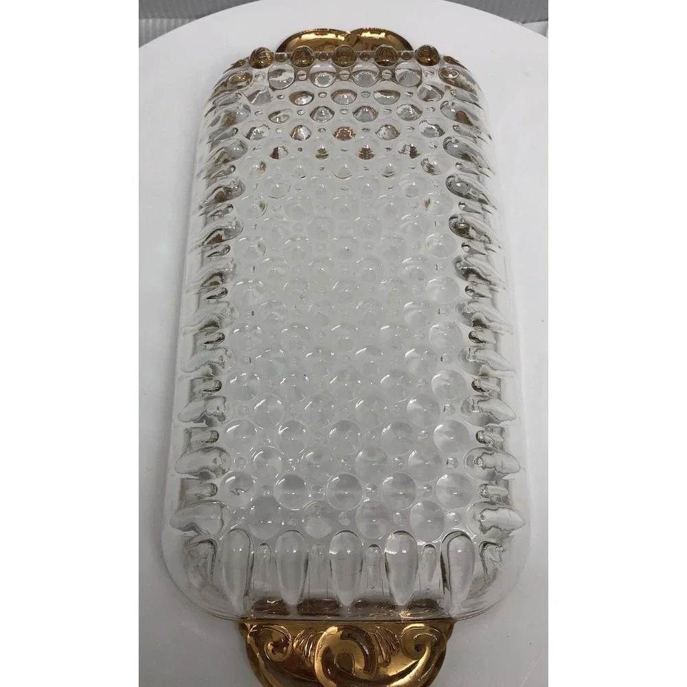 Vintage Glass Rectangular Cranberry Relish Tray‎ Butter Liner Dish Gold Trim
